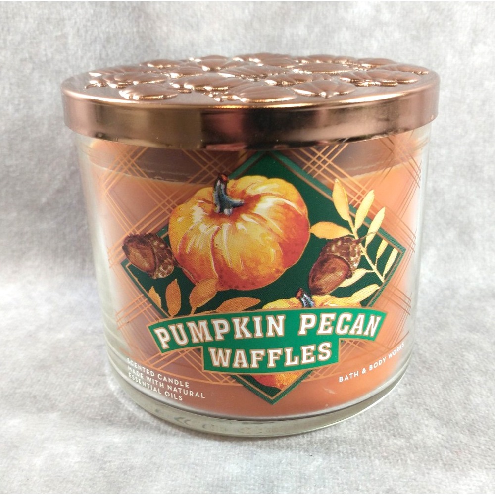 Bath & Body Works PUMPKIN PECAN WAFFLES 3 Wick Candle NEW w/ Copper Colored Lid